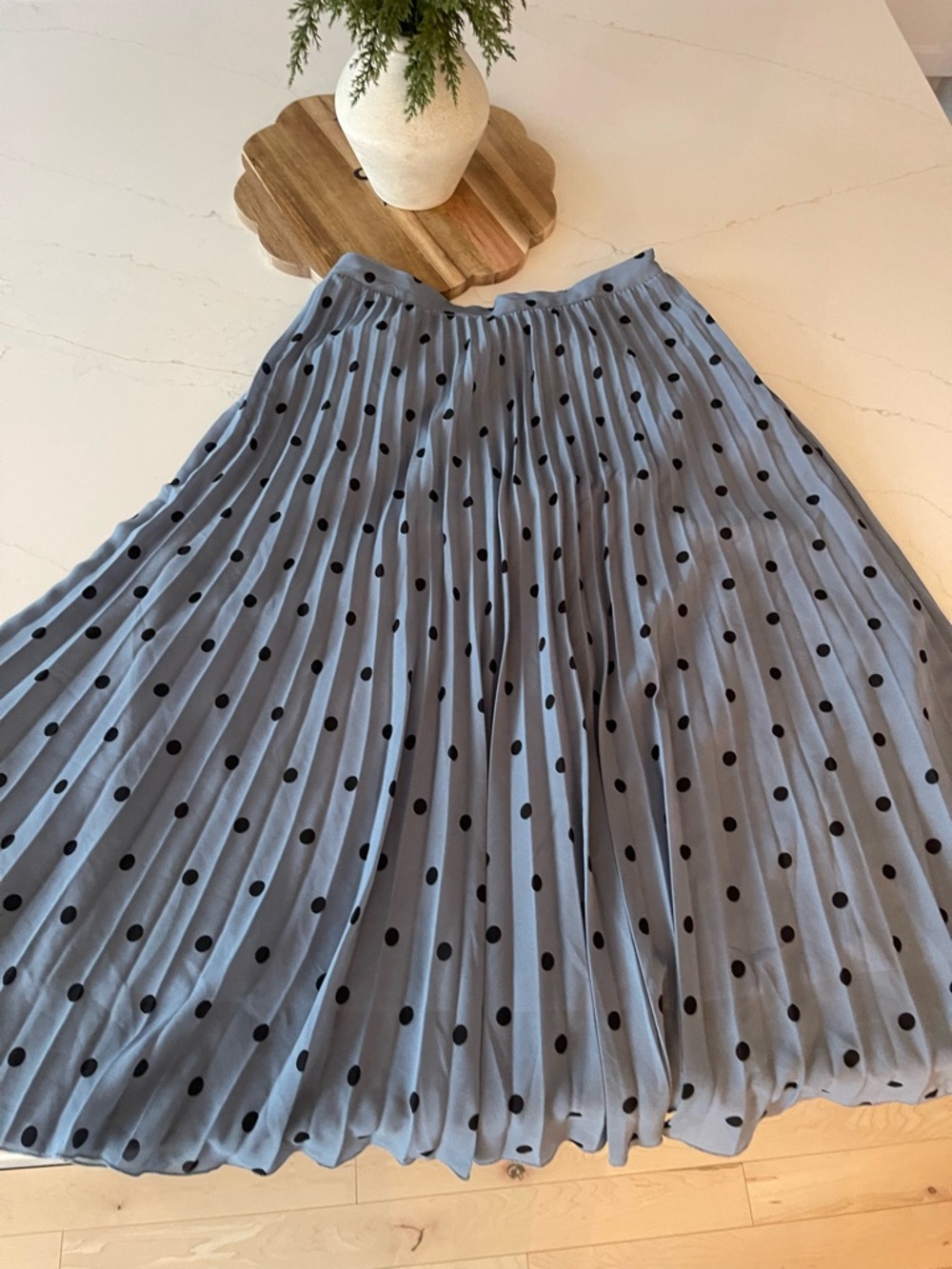WD.NY Sky Blue Pleated Polka Dot Skater Skirt